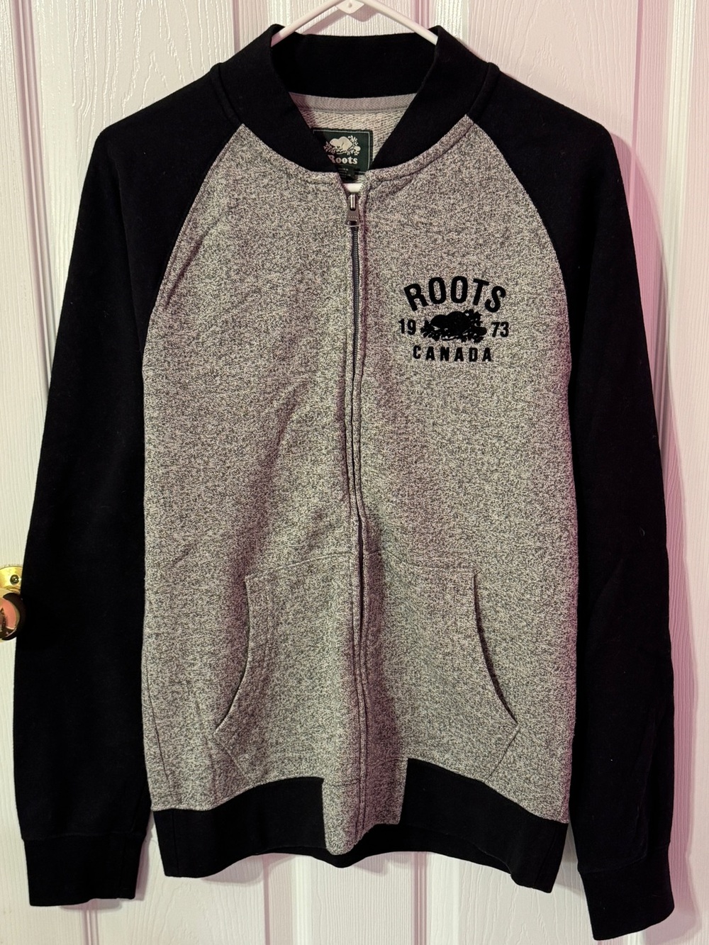 Roots Grey and Black Raglan Zip-Up Sweater Jacket